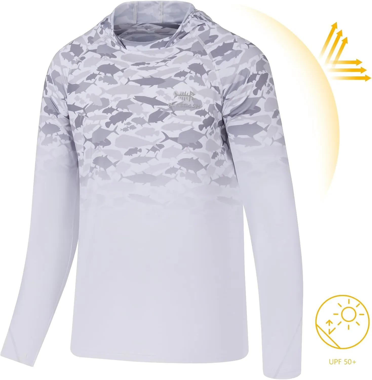 BASSDASH Youth UPF50  Performance T Shirt with Hood Long Sleeve Fishing Hiking Sun Shirt FS03Y
