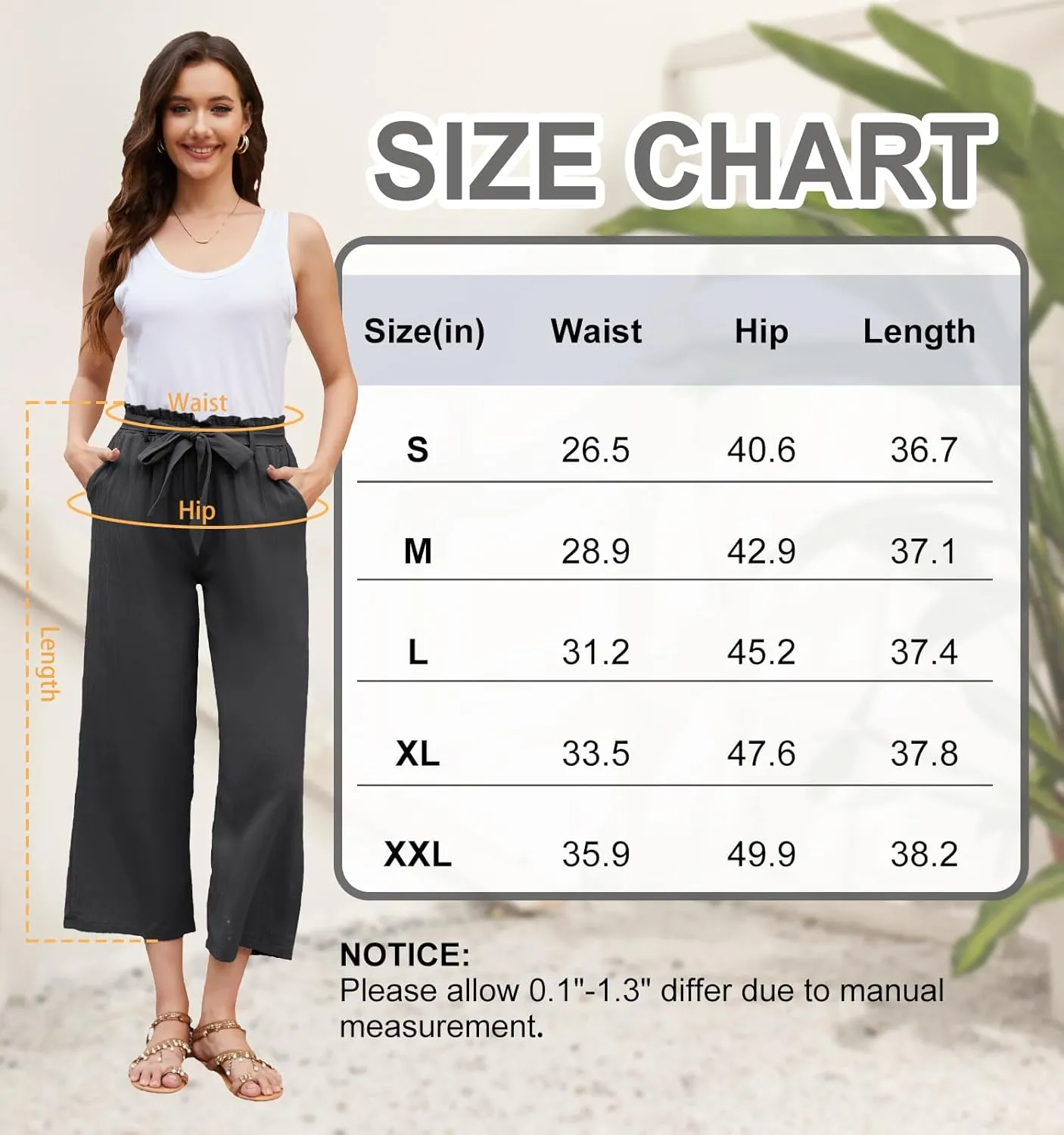 BATHRINS Women Cotton Linen Casual Flowy Pants Boho Tie Knot Palazzo Beach Pants Loose Wide Leg Trousers with Pockets