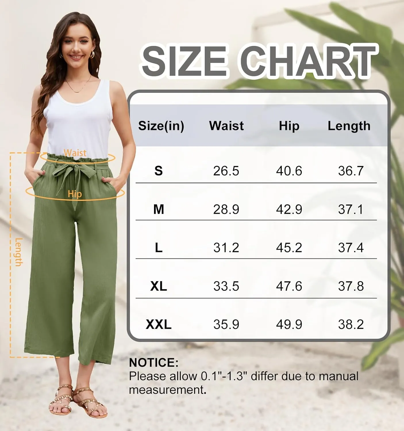 BATHRINS Women Cotton Linen Casual Flowy Pants Boho Tie Knot Palazzo Beach Pants Loose Wide Leg Trousers with Pockets