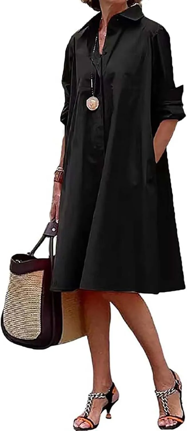 BDAILKA Women's Shirt Dress Casual Summer Maxi Dress Button Down V Neck Fit Casual Shirt Dresses