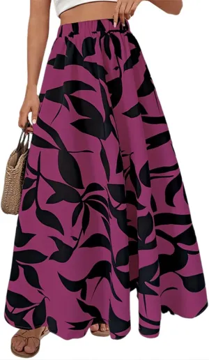 Boho Skirts for Women 2025 Floral Summer Maxi Skirts High Waisted Wrap Pleated Dresses Holiday Vacation Clothes