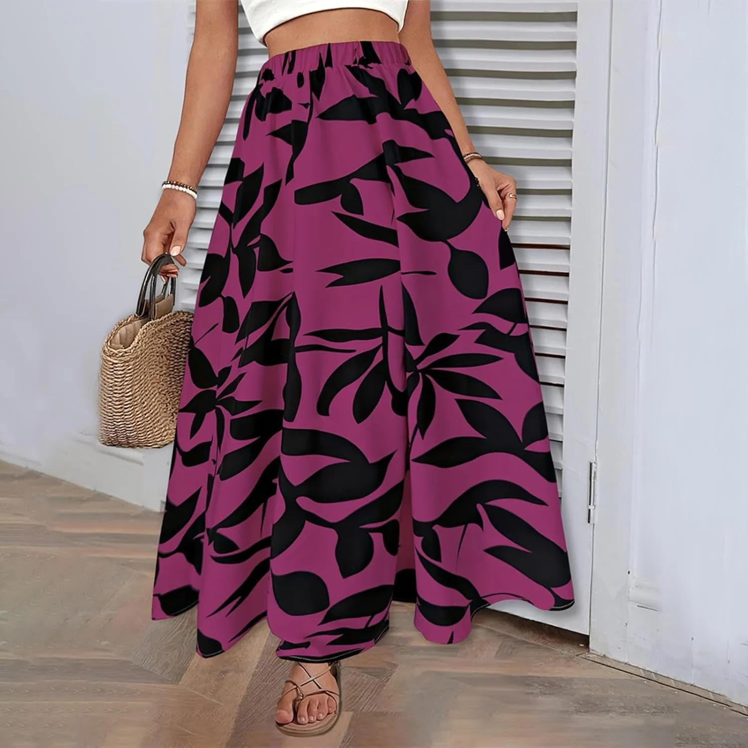 Boho Skirts for Women 2025 Floral Summer Maxi Skirts High Waisted Wrap Pleated Dresses Holiday Vacation Clothes