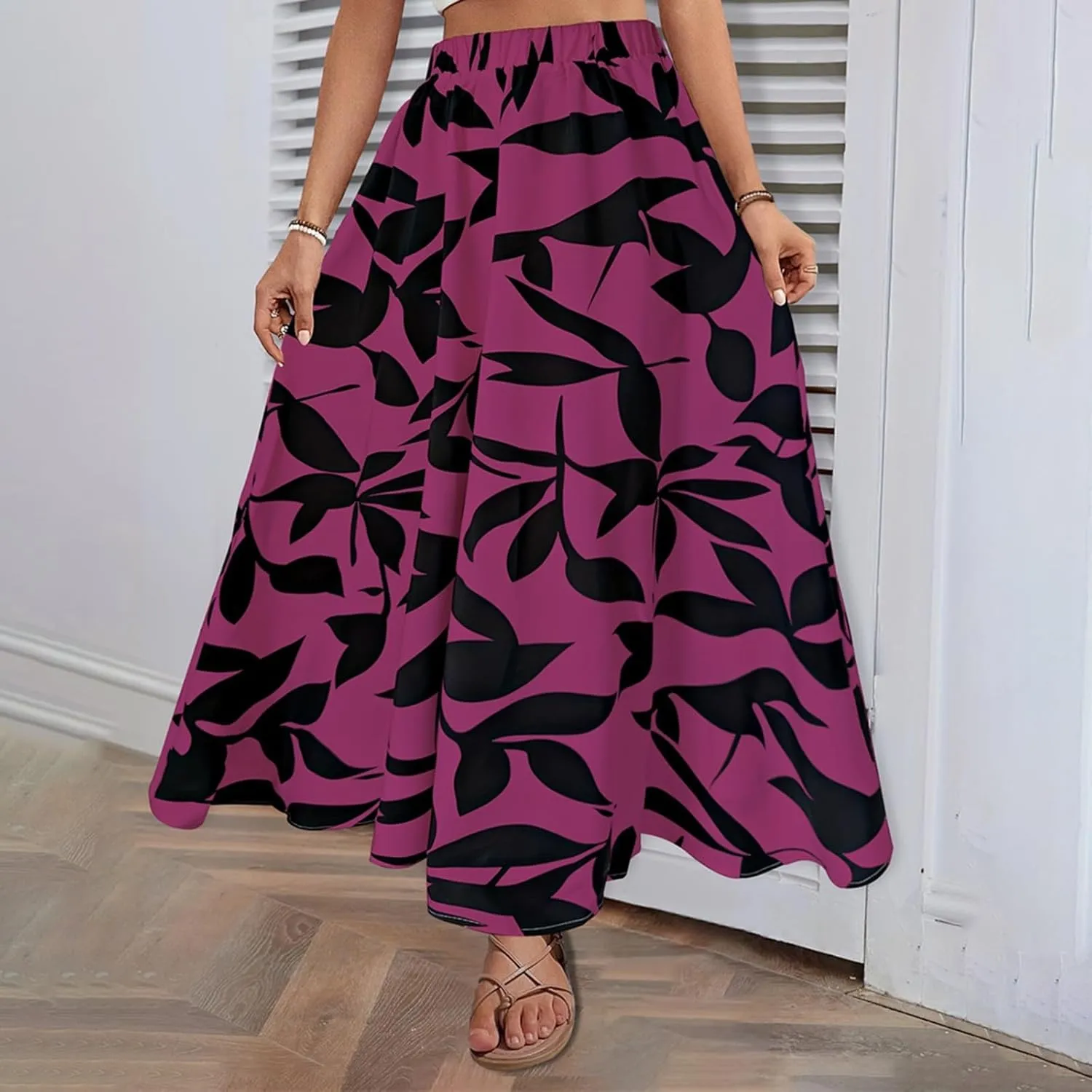 Boho Skirts for Women 2025 Floral Summer Maxi Skirts High Waisted Wrap Pleated Dresses Holiday Vacation Clothes