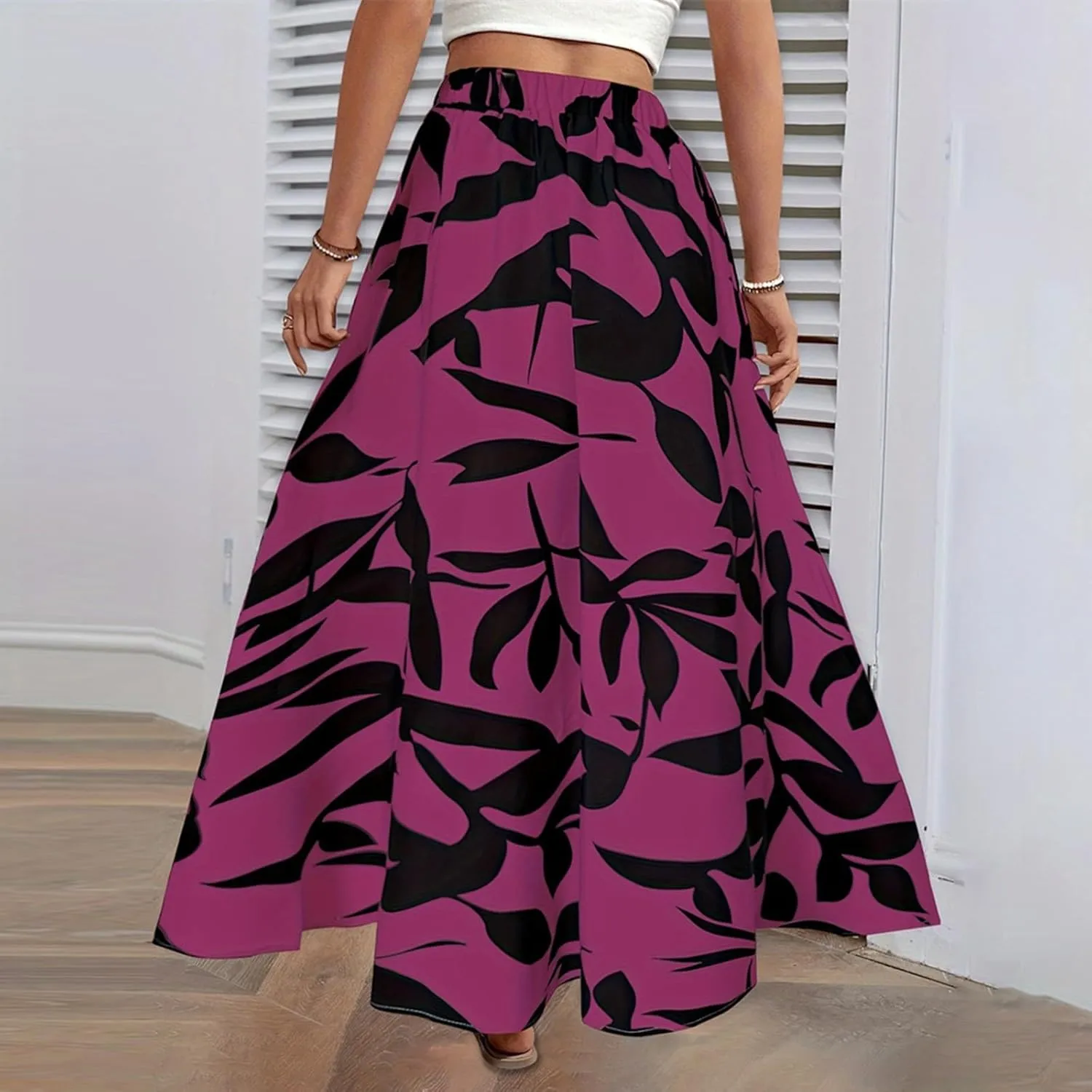 Boho Skirts for Women 2025 Floral Summer Maxi Skirts High Waisted Wrap Pleated Dresses Holiday Vacation Clothes