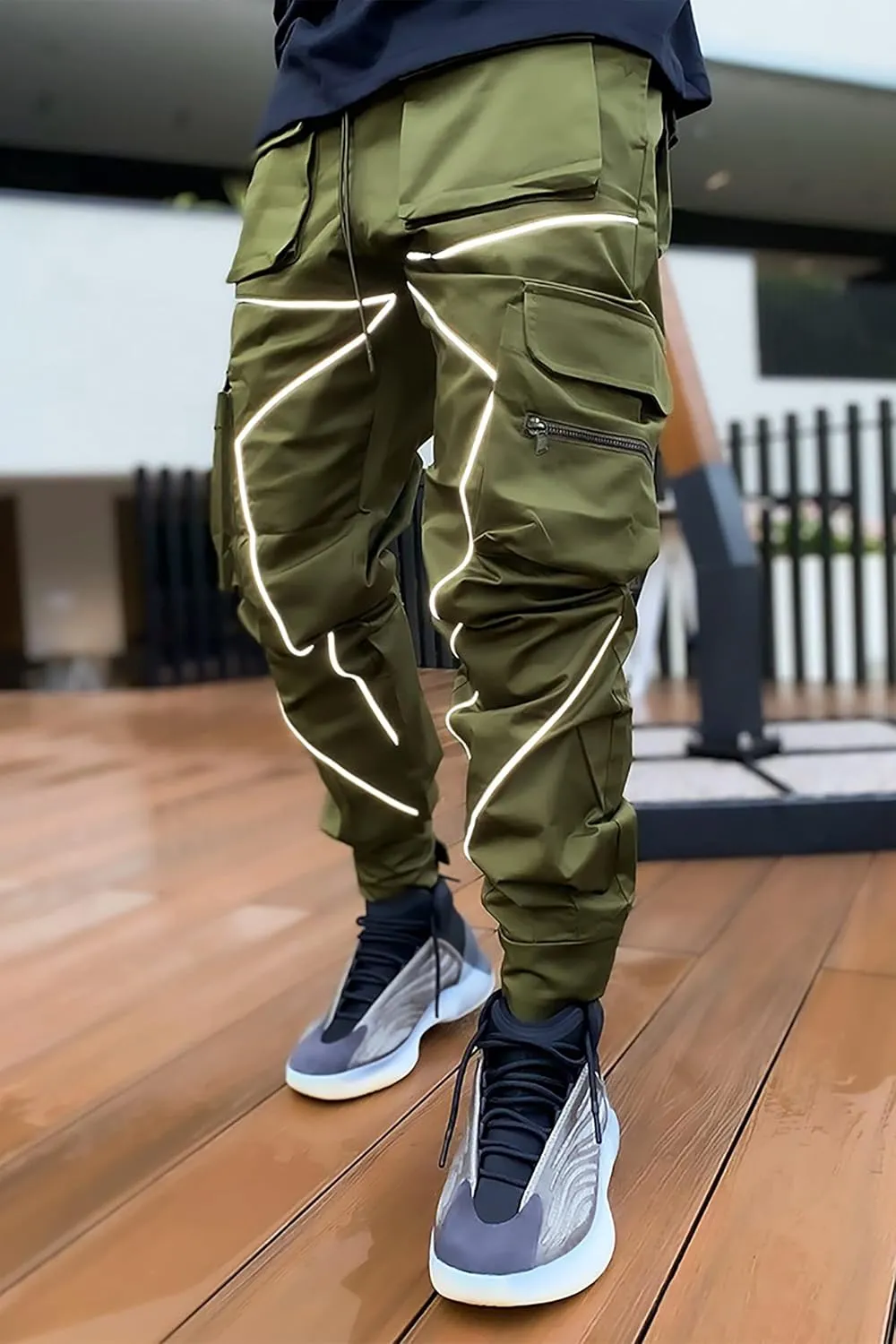 BOOMLEMON Men's Cargo Jogger Pants Reflective Technical Hip Hop Harem Pants Punk Streetwear Tactical Track Pants