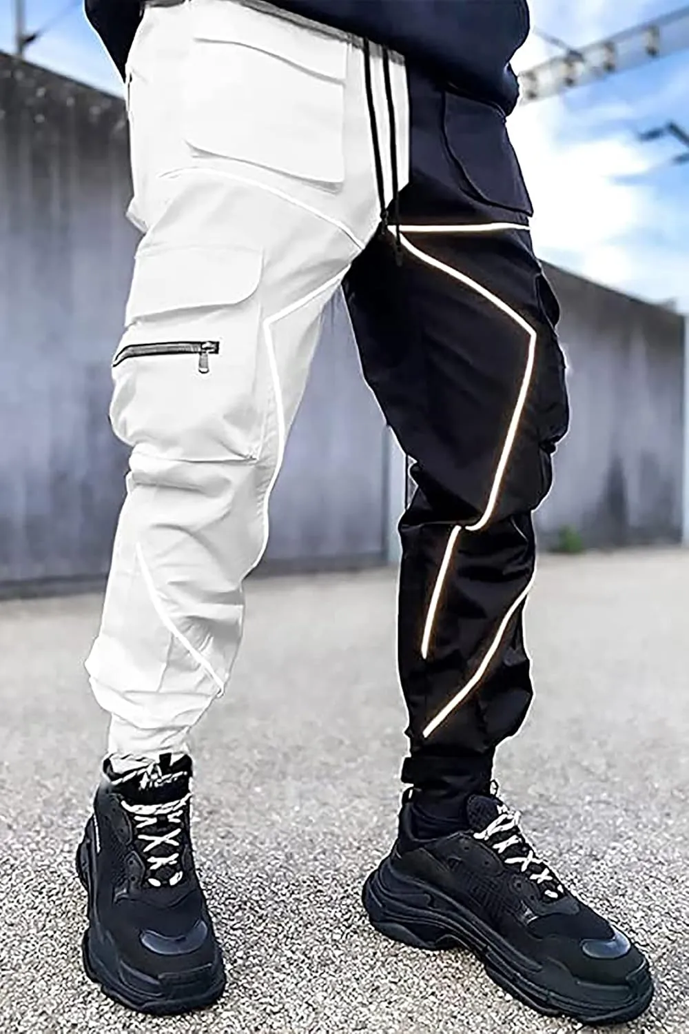 BOOMLEMON Men's Cargo Jogger Pants Reflective Technical Hip Hop Harem Pants Punk Streetwear Tactical Track Pants