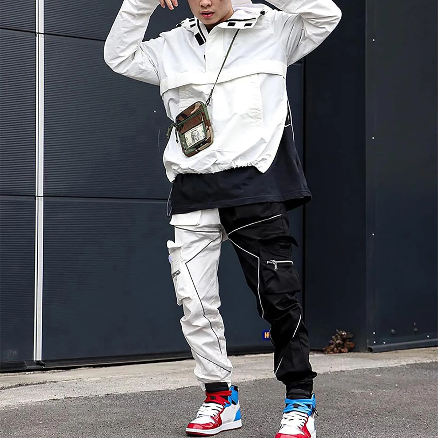 BOOMLEMON Men's Cargo Jogger Pants Reflective Technical Hip Hop Harem Pants Punk Streetwear Tactical Track Pants