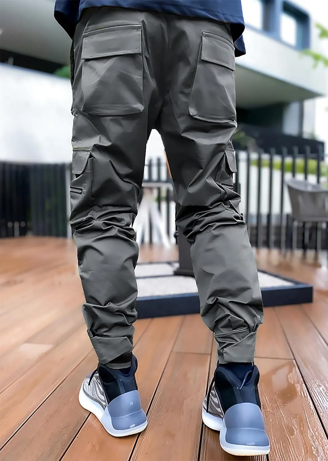 BOOMLEMON Men's Cargo Jogger Pants Reflective Technical Hip Hop Harem Pants Punk Streetwear Tactical Track Pants