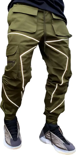 BOOMLEMON Men's Cargo Jogger Pants Reflective Technical Hip Hop Harem Pants Punk Streetwear Tactical Track Pants