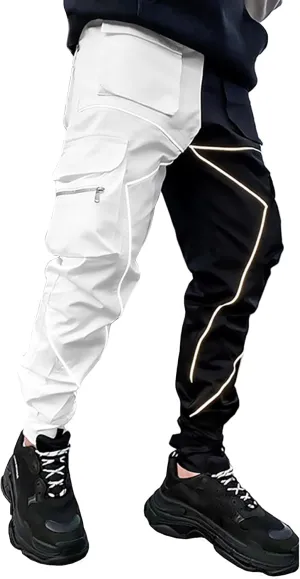 BOOMLEMON Men's Cargo Jogger Pants Reflective Technical Hip Hop Harem Pants Punk Streetwear Tactical Track Pants