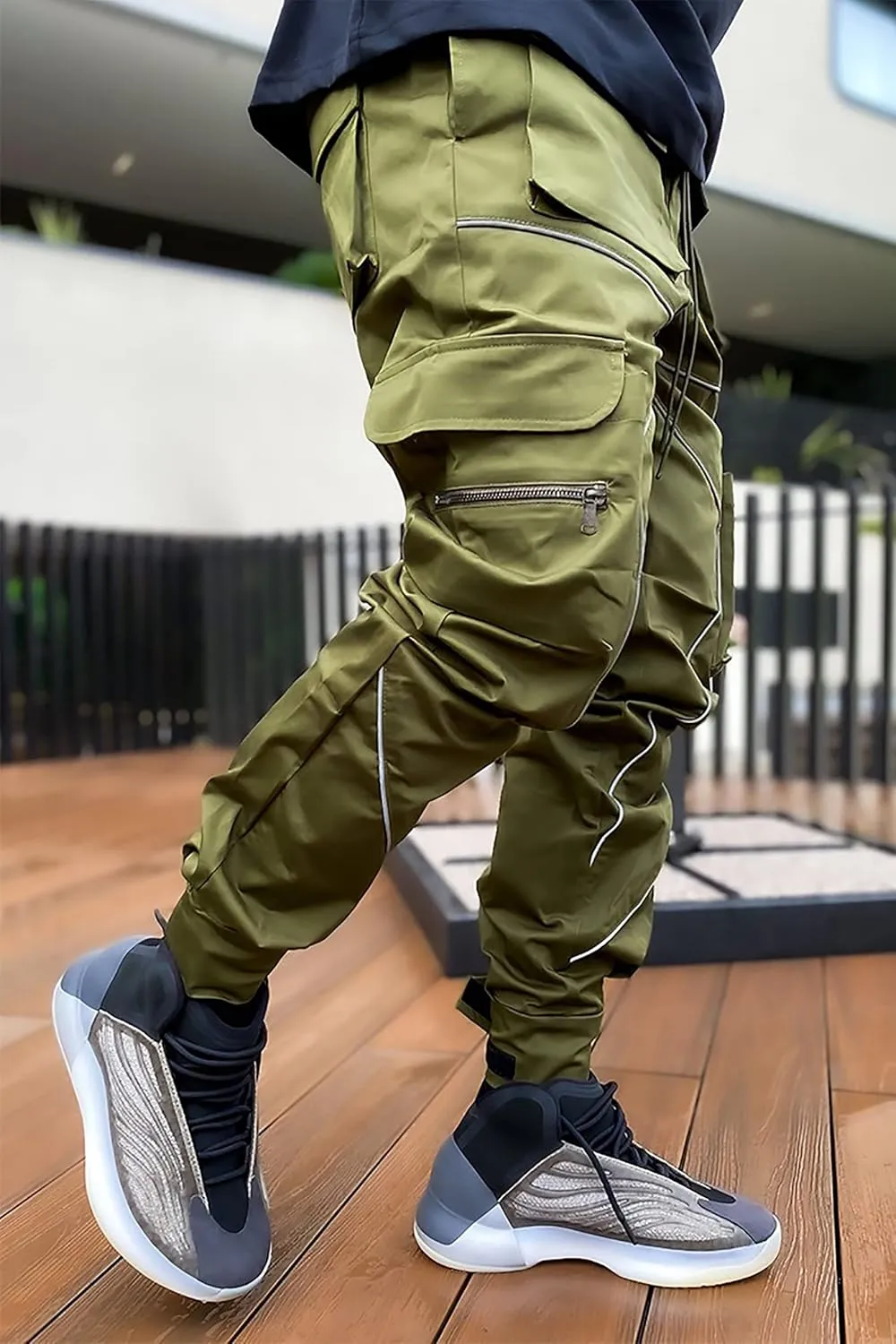 BOOMLEMON Men's Cargo Jogger Pants Reflective Technical Hip Hop Harem Pants Punk Streetwear Tactical Track Pants