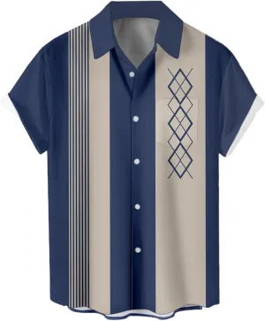 Bowling Shirts for Men Retro Short Sleeve Button Down Shirt Hawaiian Casual Printed Beach Shirt