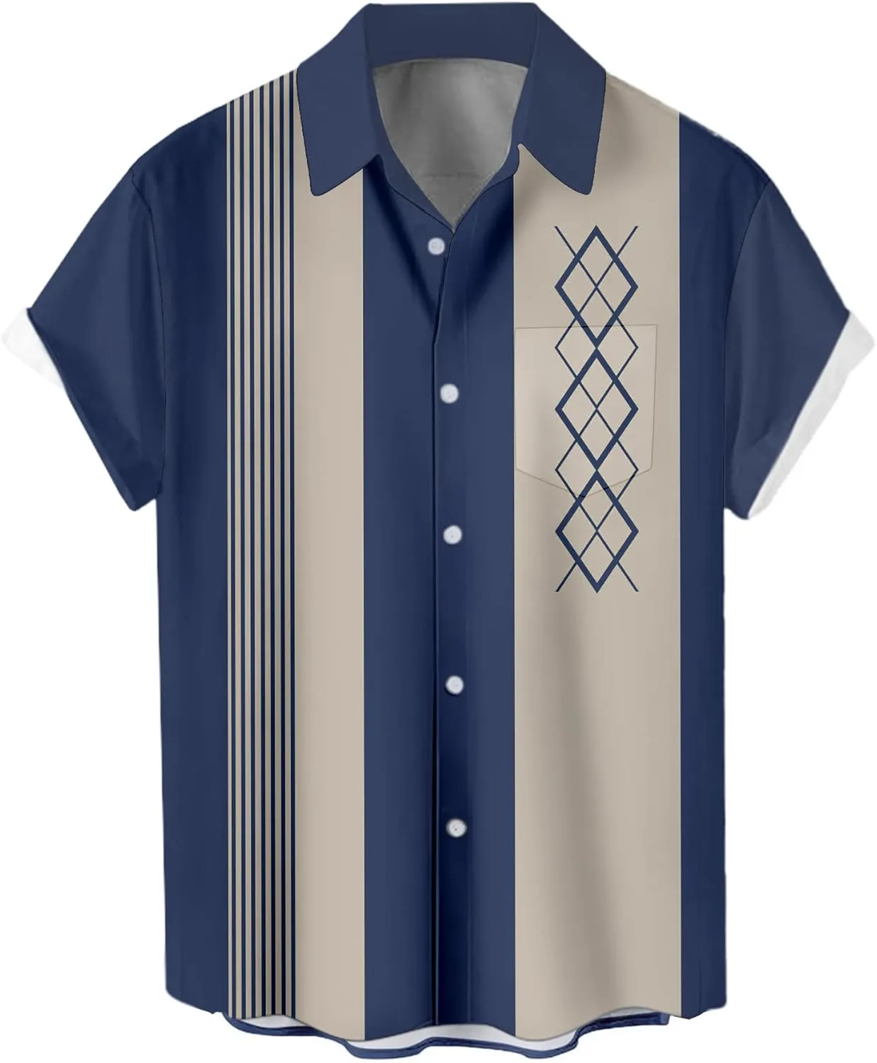 Bowling Shirts for Men Retro Short Sleeve Button Down Shirt Hawaiian Casual Printed Beach Shirt