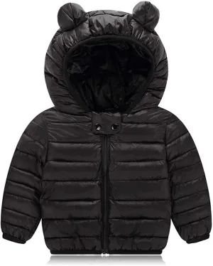 BOXIACEY Toddler Winter Coat Bear Ears Hood Down Jacket Hooded Puffer Jacket Padded Down Coats Windproof Snow Outerwear