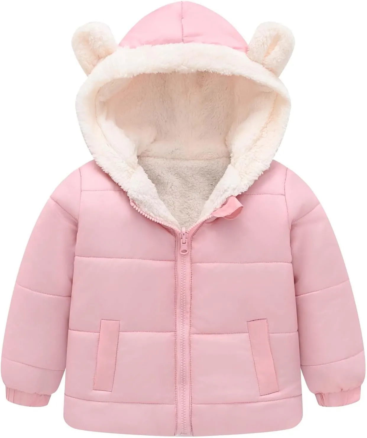Boys Girls Children Solid Color Ears Cute Pocket Short Cotton Padded Children's Coat Fancy Toddler Girl Long down Girls