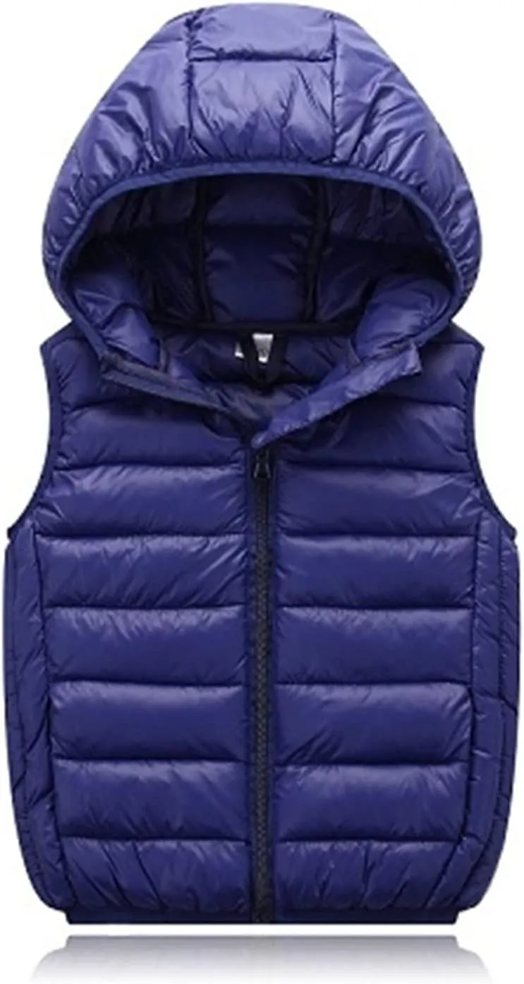 Boys Girls Puffer Vest Sleeveless Quilted Vest Zipper Hooded Down Puffy Jacket Winter Kids Warm Gilet Waistcoat