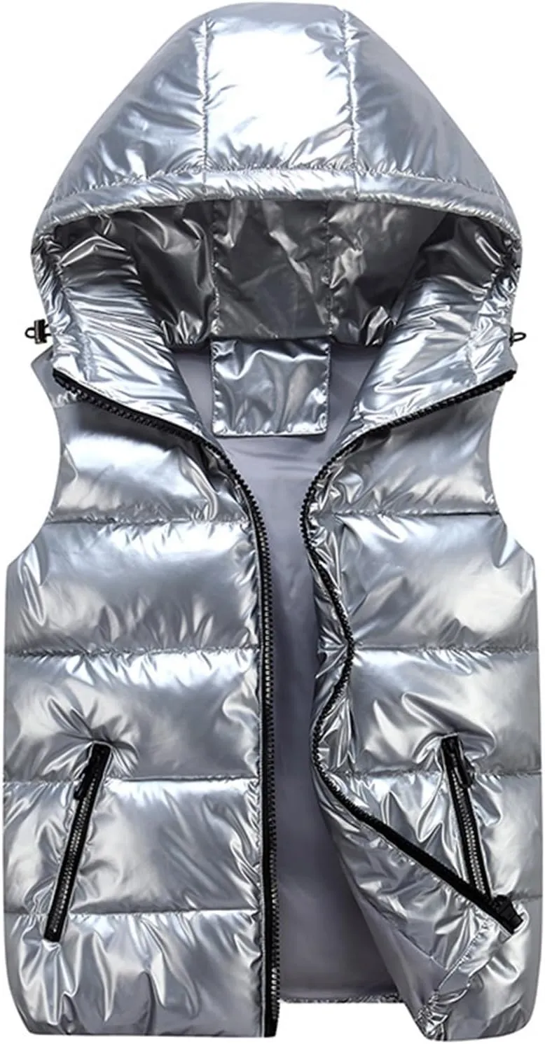 BTDECLAR 2024 Fashion Womens Vest with Hood Zip up Windproof Short Coat Warm Lightweight Sleeveless Thick Puffer Jacket