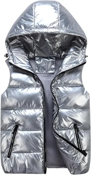 BTDECLAR 2024 Fashion Womens Vest with Hood Zip up Windproof Short Coat Warm Lightweight Sleeveless Thick Puffer Jacket