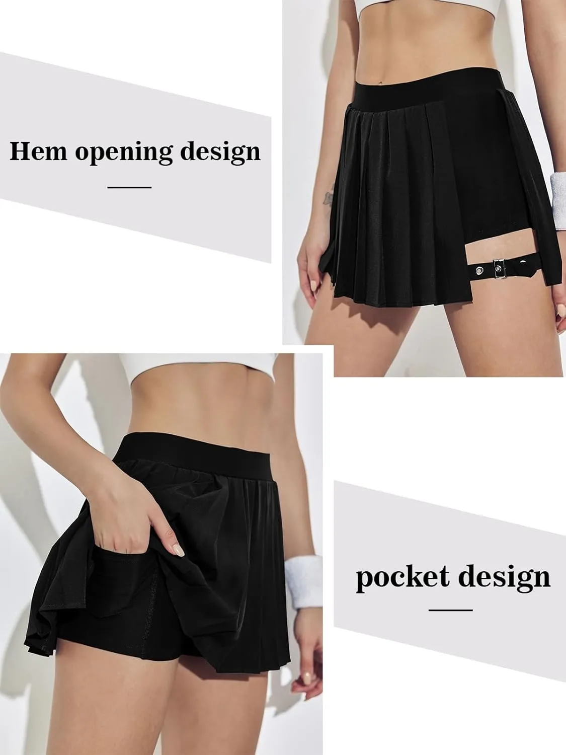BZB Pleated Skirts for Women High Waisted Tennis Skirts Adjustable Buckle Athletic Skorts Skirts with Pocket