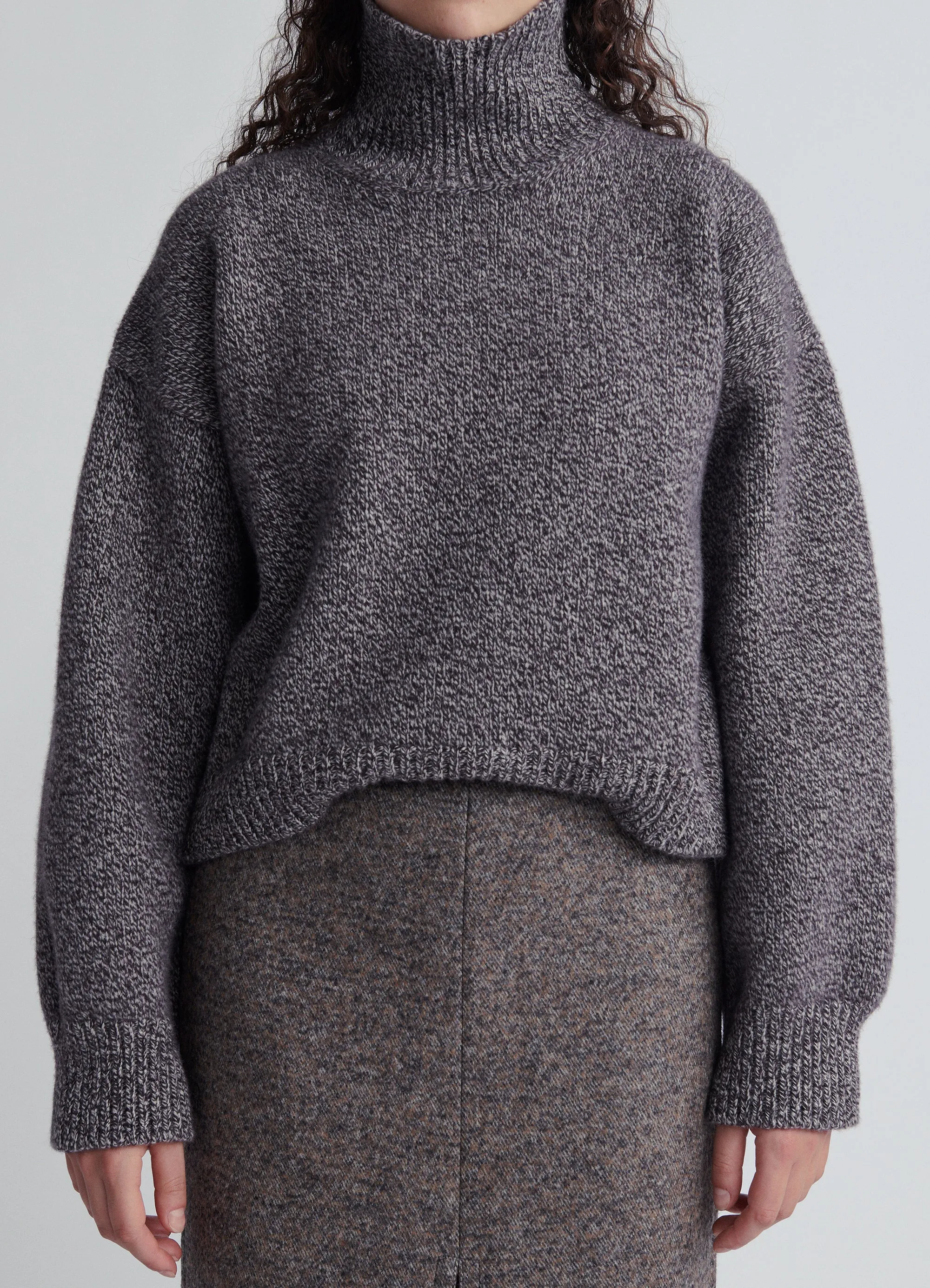 Caragh Crop High Neck in Dark Brown & Ecru