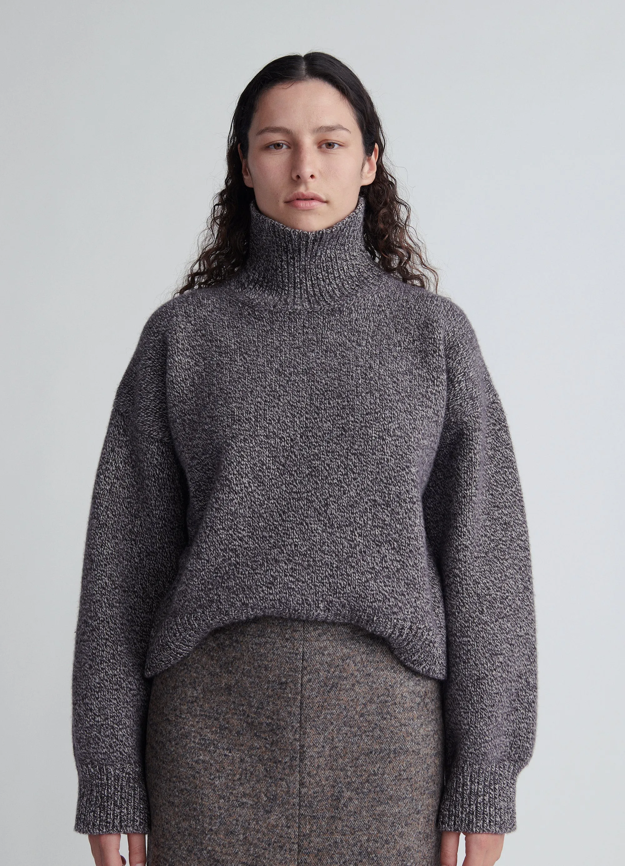 Caragh Crop High Neck in Dark Brown & Ecru