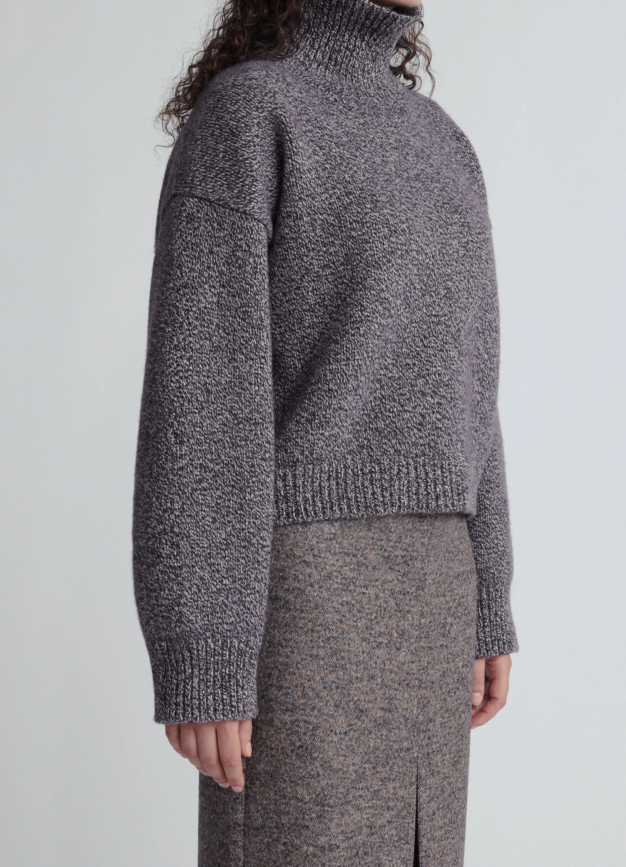 Caragh Crop High Neck in Dark Brown & Ecru