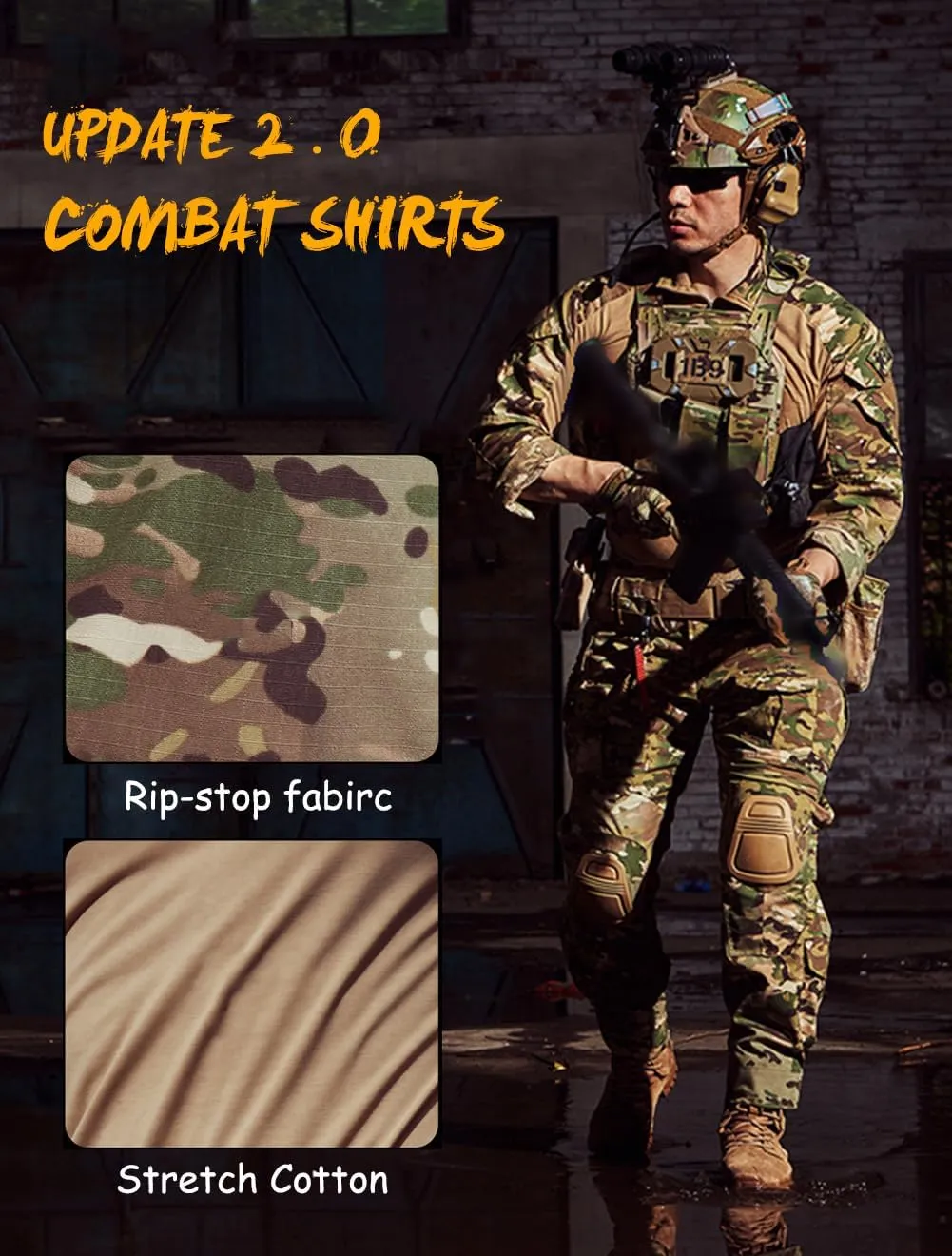 CARWORNIC Men's Tactical Combat Shirt, 1/4 Zipper Long Sleeve Camo Army Military T Shirt