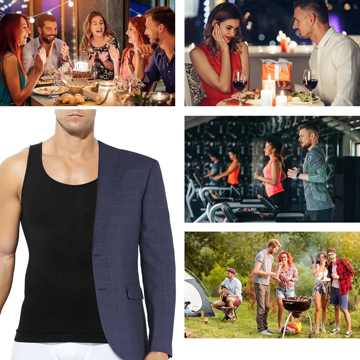 Casey Kevin Men's Compression Shirt Undershirts Body Shaper Sleeveless Shirt Slimming Tank Top Gynecomastia Vest
