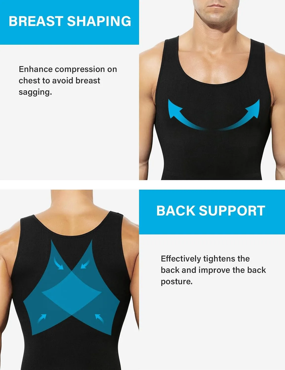 Casey Kevin Men's Compression Shirt Undershirts Body Shaper Sleeveless Shirt Slimming Tank Top Gynecomastia Vest