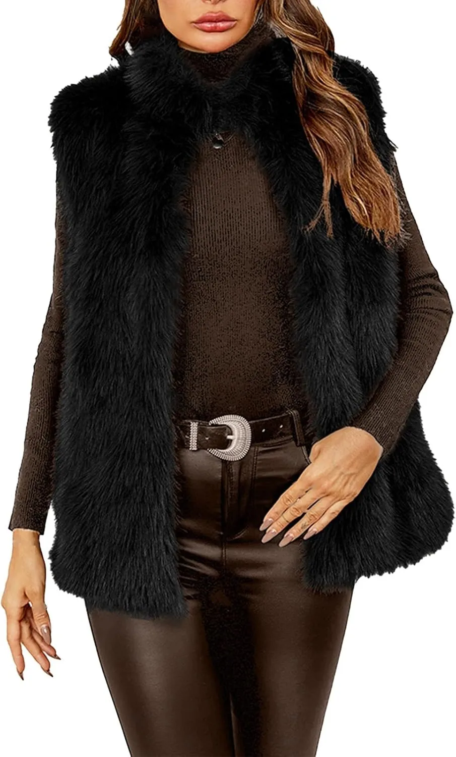 ChicCrate Women's Faux Fur Vest Coat Sleeveless Jacket Fuzzy Sherpa Fleece Jacket Hooded Winter Puffer Vest