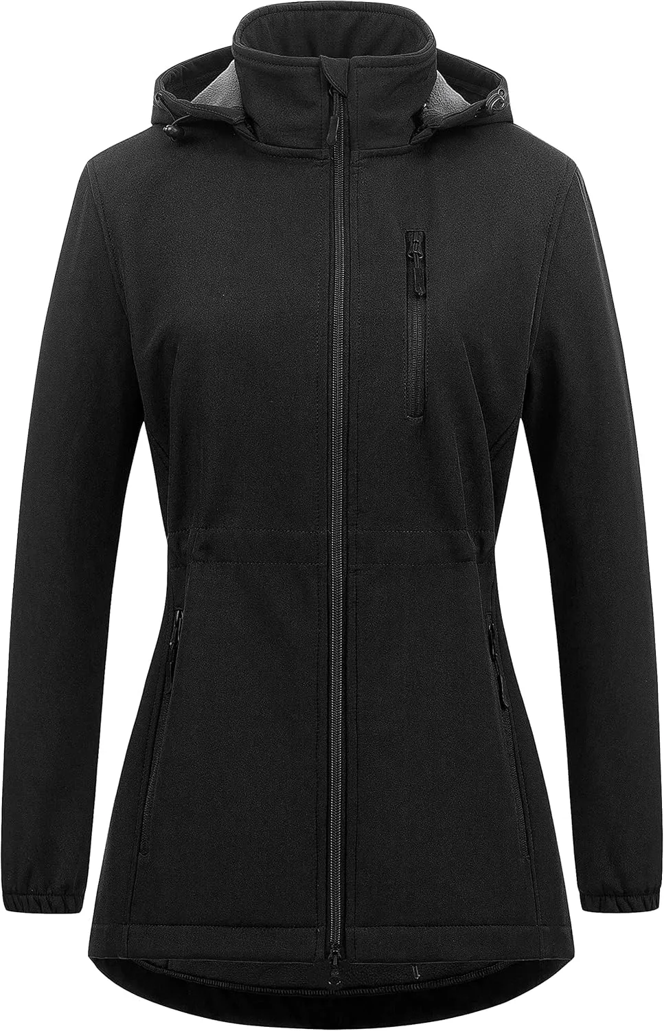 Chrisuno Women's Lightweight Long Softshell Fleece Lined Jacket Anorak Raincoat With Removable Hood