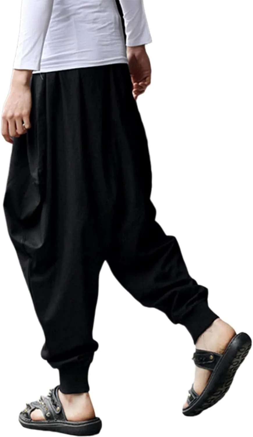 CLANMILUMS Men Women Harem Pants Elastic Drawstring Waist Loose Fit Hippie Boho Aladin Yoga Pants