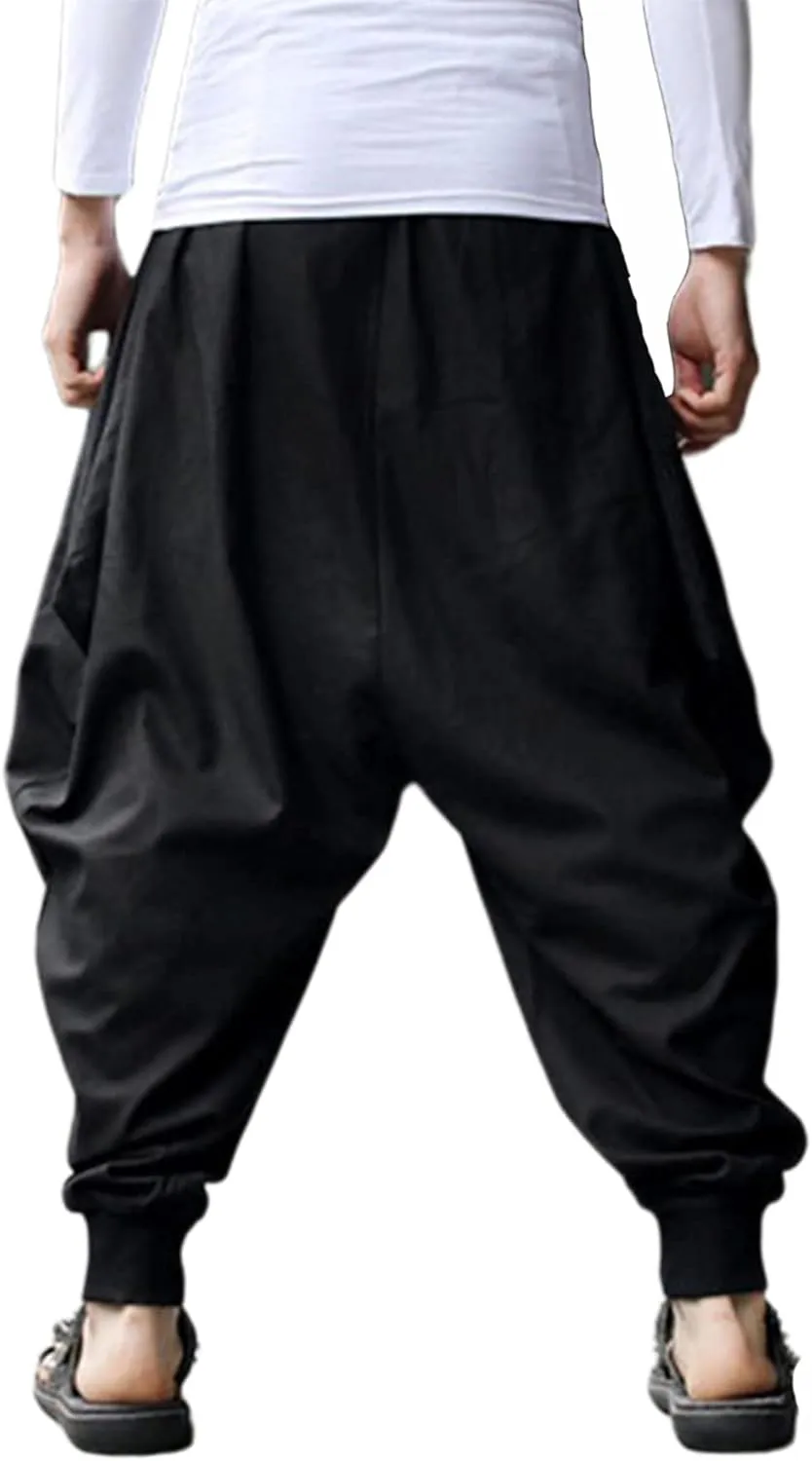 CLANMILUMS Men Women Harem Pants Elastic Drawstring Waist Loose Fit Hippie Boho Aladin Yoga Pants