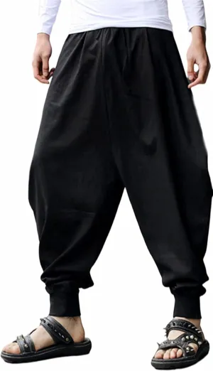 CLANMILUMS Men Women Harem Pants Elastic Drawstring Waist Loose Fit Hippie Boho Aladin Yoga Pants
