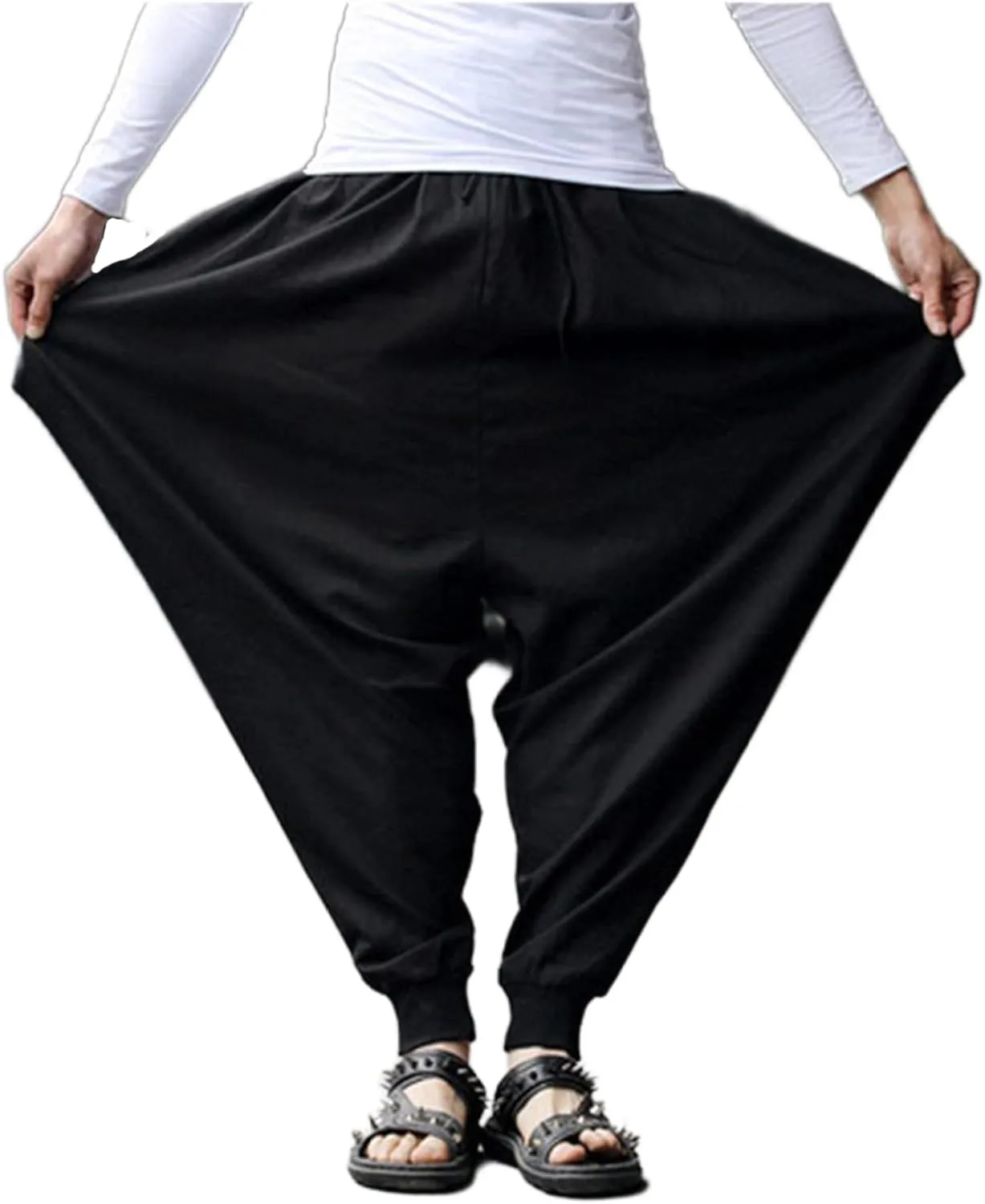 CLANMILUMS Men Women Harem Pants Elastic Drawstring Waist Loose Fit Hippie Boho Aladin Yoga Pants