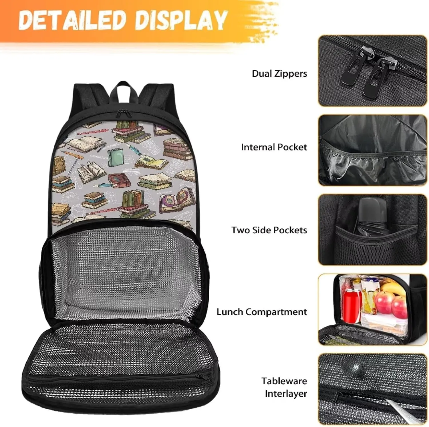 Classic Book Kids Cooler Backpack with Lunch Compartment, Backpack with Insulated Warm Bag for Girls Boys School Work, Picnics, Hiking, Camping, Beach, Park or Day Trips