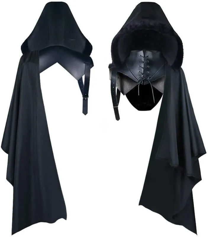Cloak Coat for Men Winter Warm Gothic Wool Faux Fur Collar Long Cape Cloak Vintage Medieval Viking Fleece Jacket