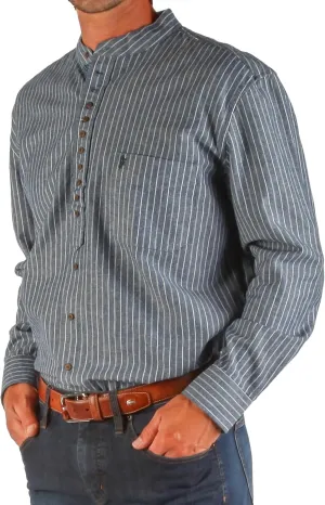 Collarless Shirt for Men, Irish Grandfather Cotton Linen Long Sleeve Button Down Banded Collar Dress Shirt