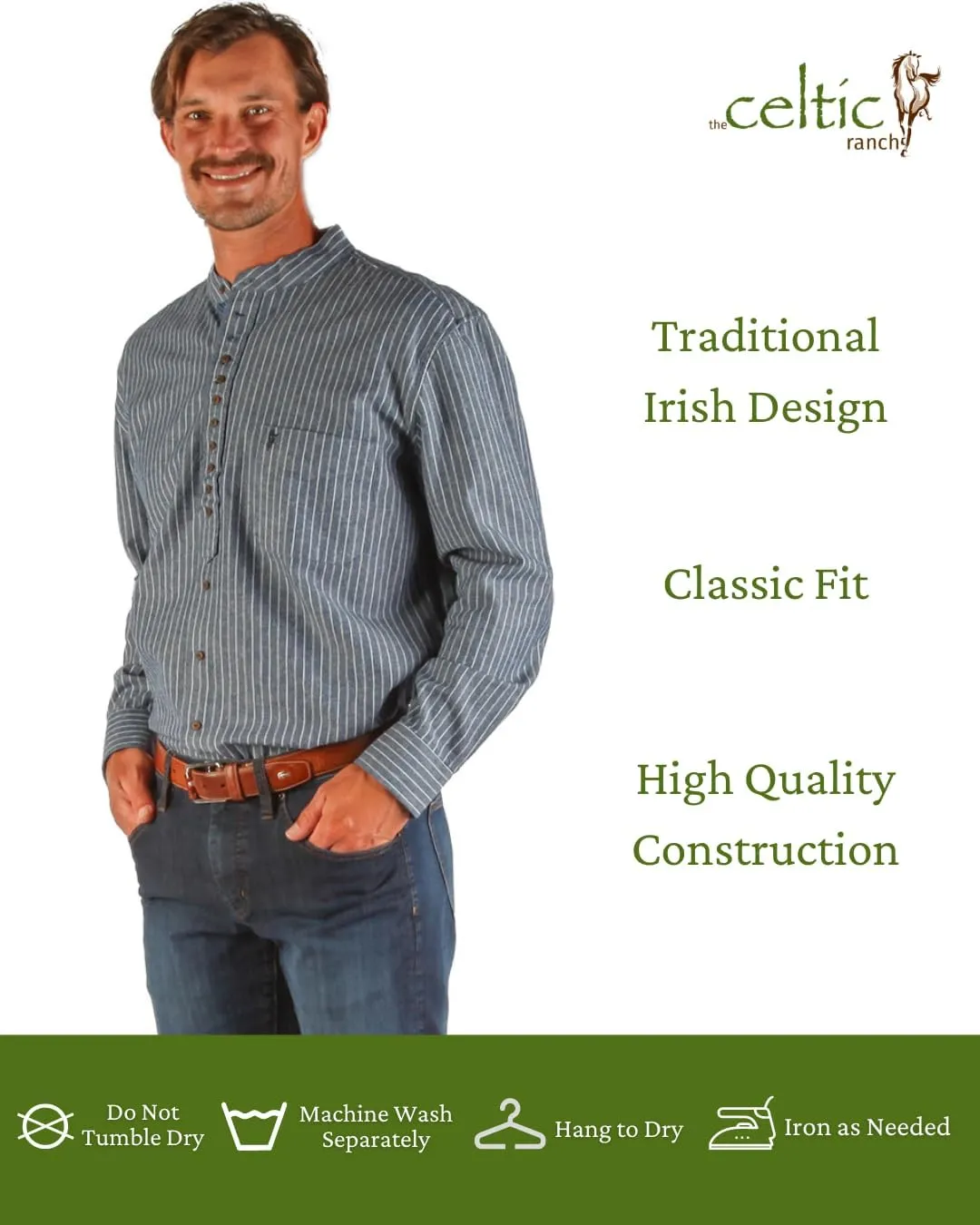 Collarless Shirt for Men, Irish Grandfather Cotton Linen Long Sleeve Button Down Banded Collar Dress Shirt