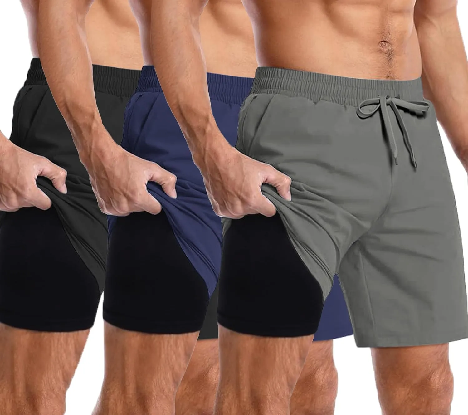 COOFANDY Men's 2 in 1 Running Shorts 2 Pack Athletic Shorts Quick Dry Gym Training Workout Shorts with Pockets