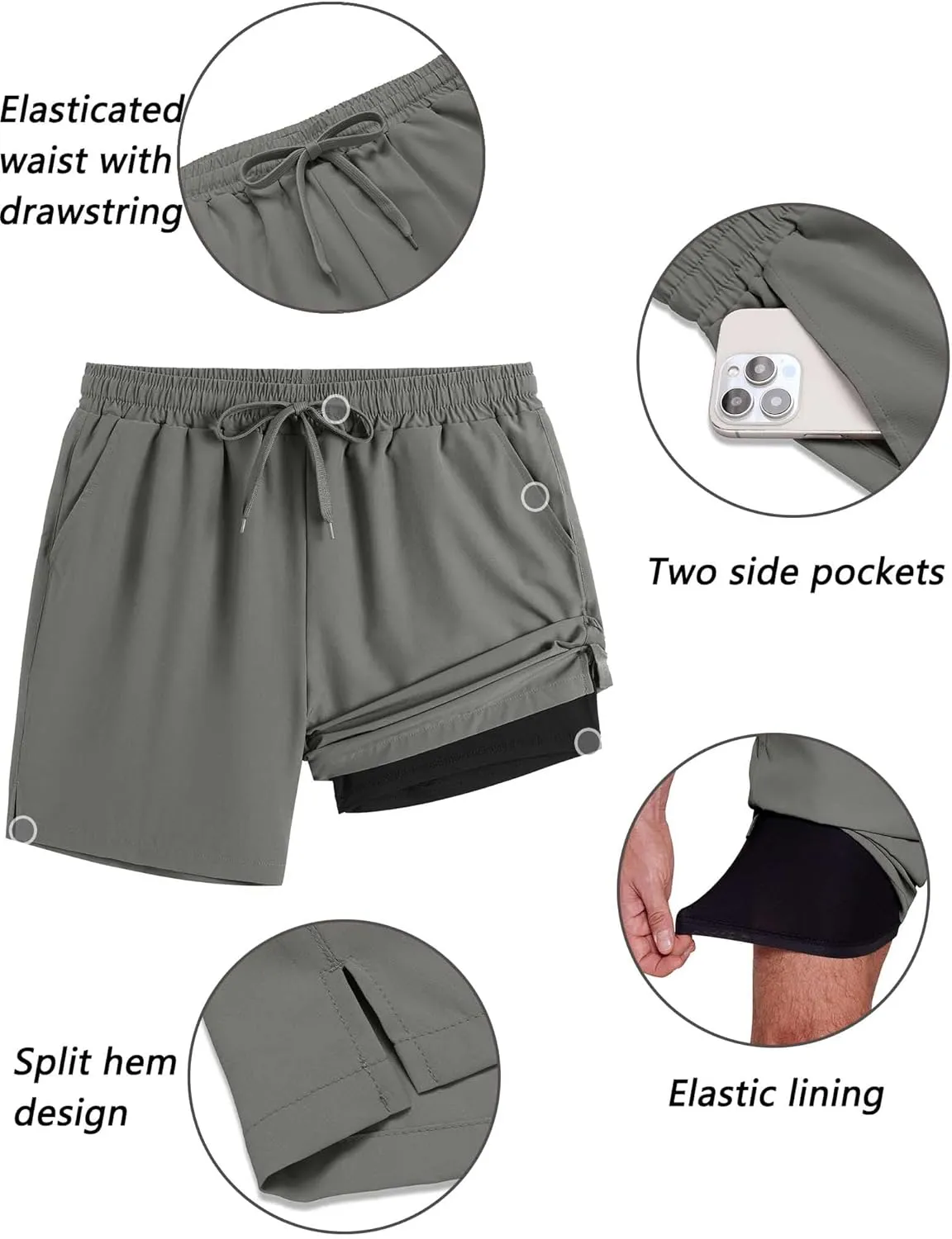 COOFANDY Men's 2 in 1 Running Shorts 2 Pack Athletic Shorts Quick Dry Gym Training Workout Shorts with Pockets