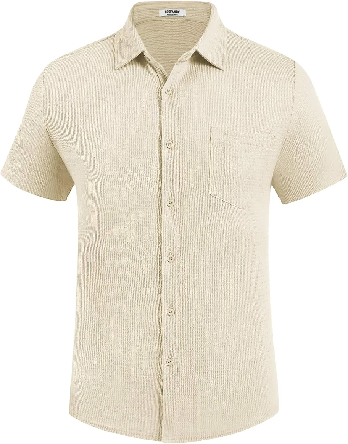 COOFANDY Mens Casual Button Down Shirt Short Sleeve Textured Shirt Summer Beach Vacation Shirts with Pocket