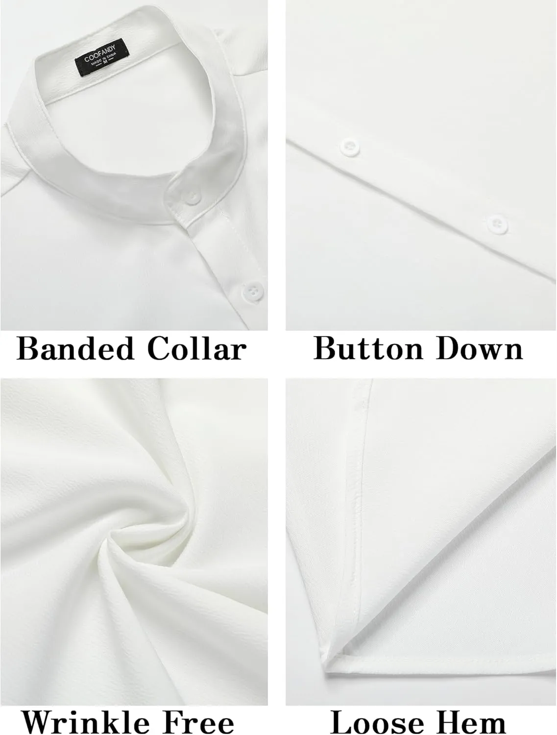 COOFANDY Men's Casual Button Down Short Sleeve Shirt Band Collar Shirts Textured Beach Summer Shirt