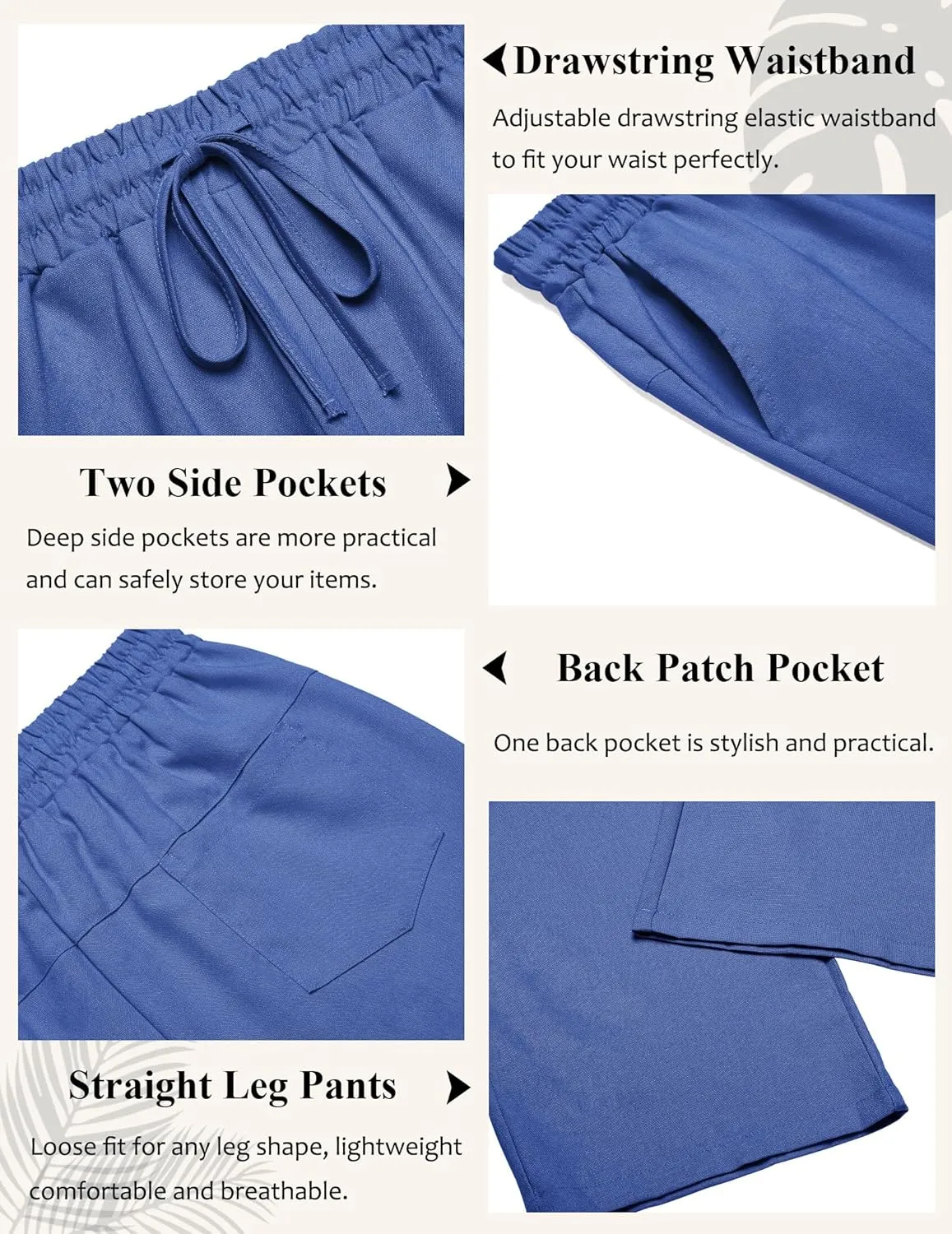 COOFANDY Men's Casual Linen Pants Loose Fit Elastic Waist Drawstring Lightweight Pant Summer Beach Trousers
