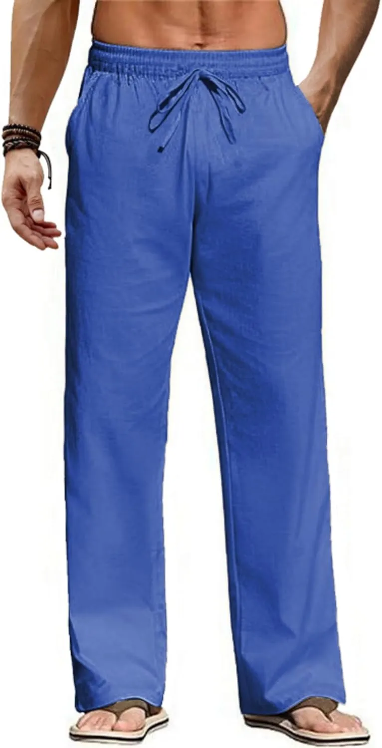 COOFANDY Men's Casual Linen Pants Loose Fit Elastic Waist Drawstring Lightweight Pant Summer Beach Trousers