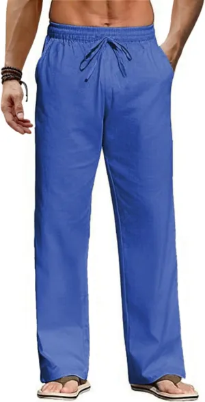 COOFANDY Men's Casual Linen Pants Loose Fit Elastic Waist Drawstring Lightweight Pant Summer Beach Trousers