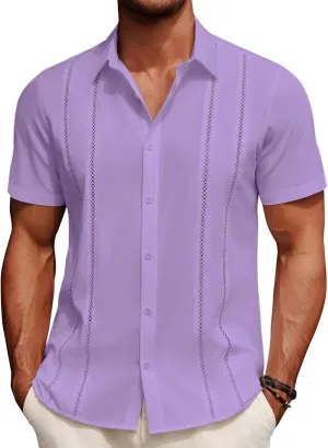COOFANDY Men's Cuban Guayabera Shirt Summer Beach Vacation Shirt Casual Short Sleeve Button Down Resort Wear