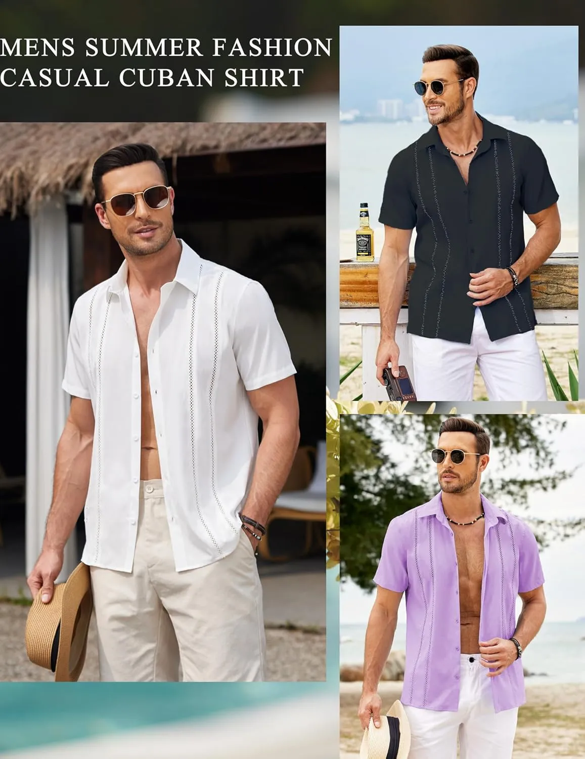 COOFANDY Men's Cuban Guayabera Shirt Summer Beach Vacation Shirt Casual Short Sleeve Button Down Resort Wear