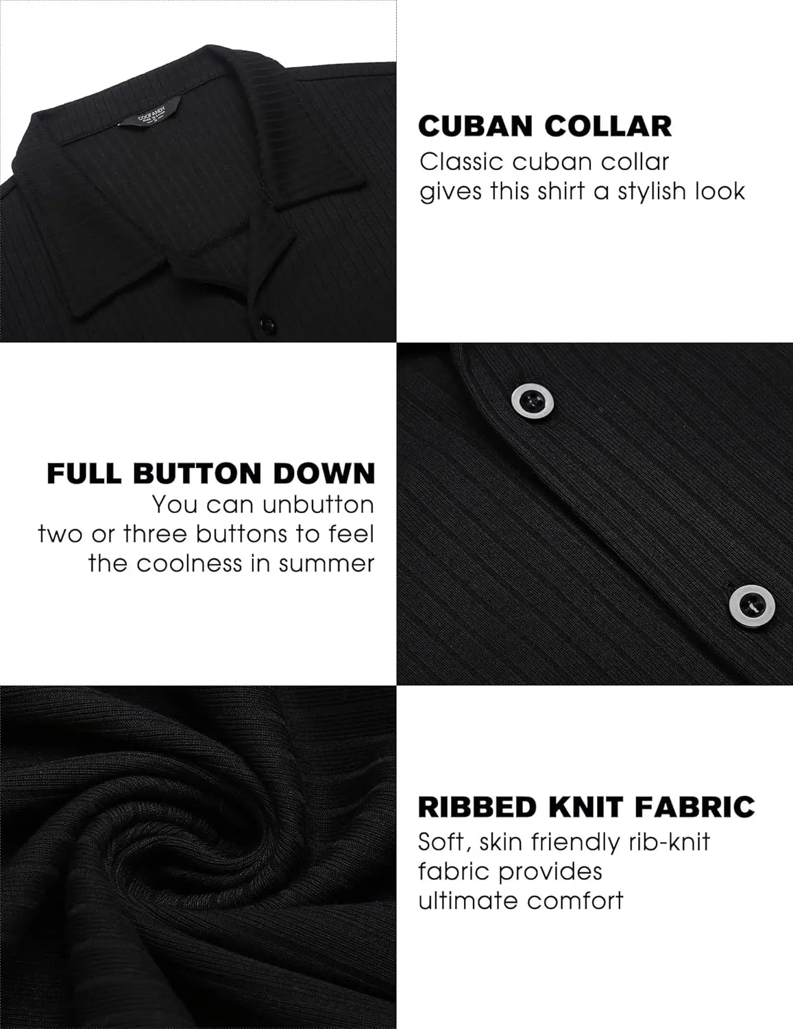 COOFANDY Mens Knit Button Down Shirt Short Sleeve Button Up Shirt Summer Casual Beach Tops