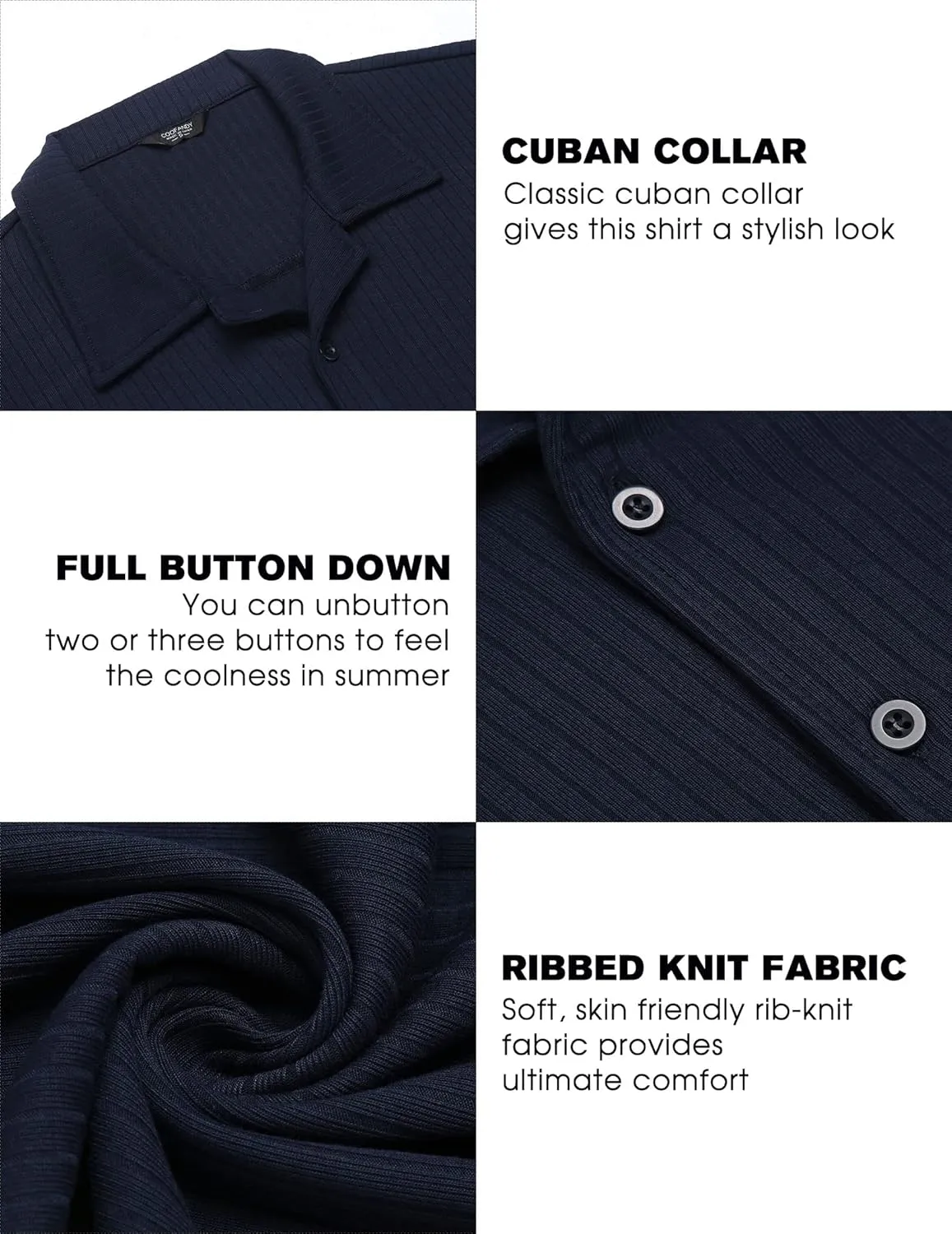 COOFANDY Mens Knit Button Down Shirt Short Sleeve Button Up Shirt Summer Casual Beach Tops